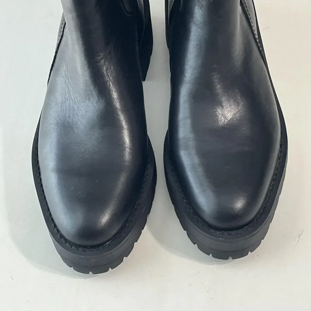 Sam Edelman Boots Womens Size 7 Black Leather Waterproof Chelsea Ankle Lug Sole